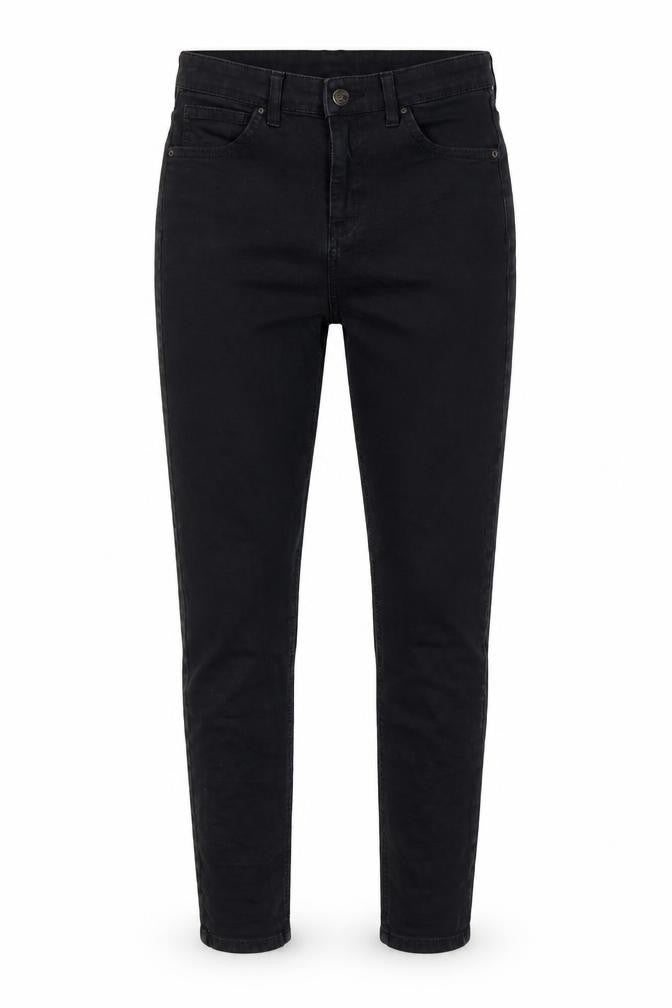 Front view of Topshop women’s black cotton skinny jeans, size UK 28, in, 27-inch leg regular