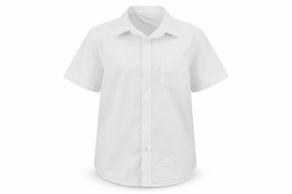 Front view of F&F boys’ white polyester basic button-up, size 9-10, years collared