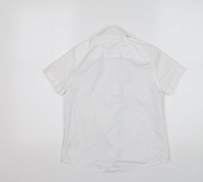 Back view of F&F boys’ white polyester basic button-up, size 9-10, years collared