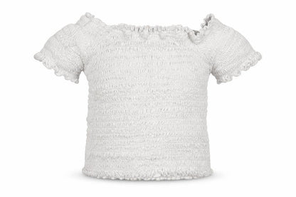 Front view of Primark girls’ white polyester basic blouse, size 3-4, years off the shoulder