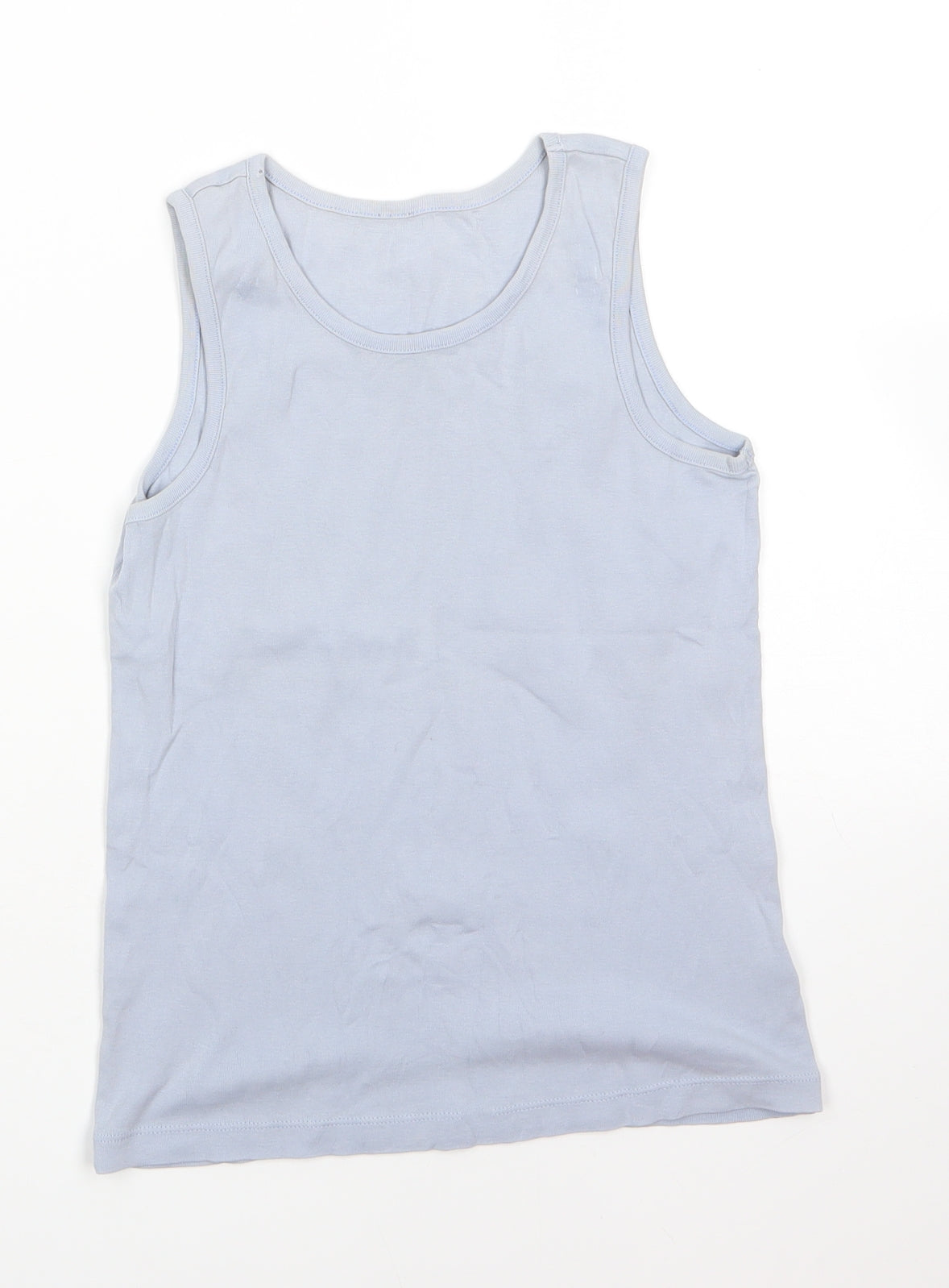 Additional front view of Marks & Spencer boys’ blue 100% cotton basic tank, size 9-10, years round neck