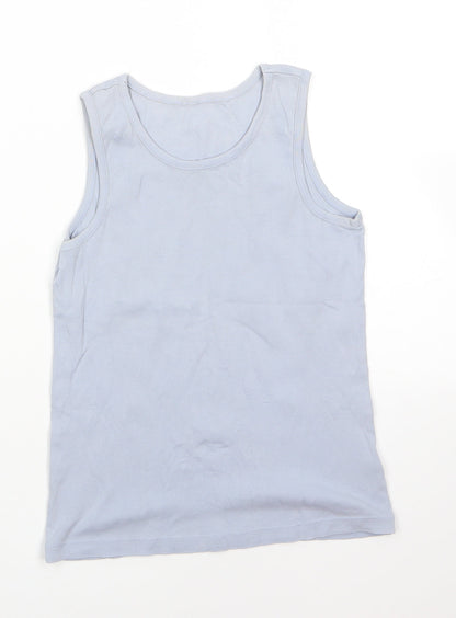 Additional front view of Marks & Spencer boys’ blue 100% cotton basic tank, size 9-10, years round neck