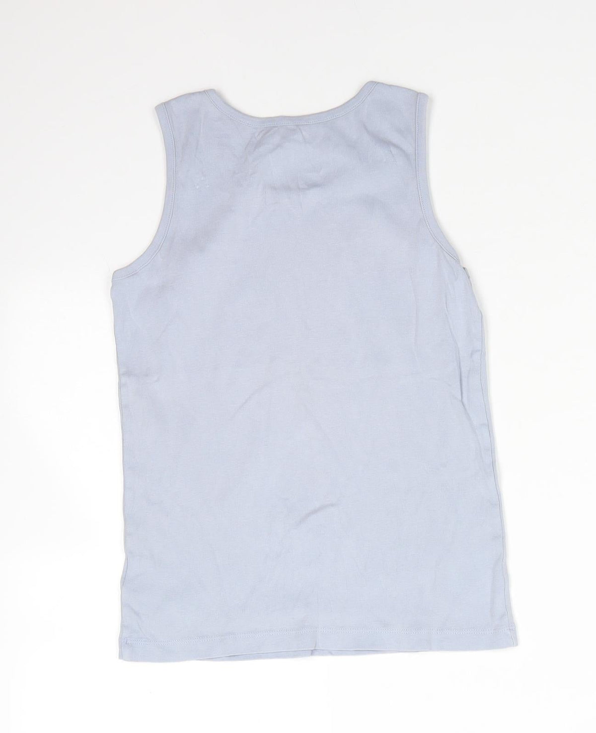Back view of Marks & Spencer boys’ blue 100% cotton basic tank, size 9-10, years round neck