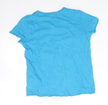 Little Kids Boys Blue  100% Cotton Basic T-Shirt Size 6-7 Years Round Neck