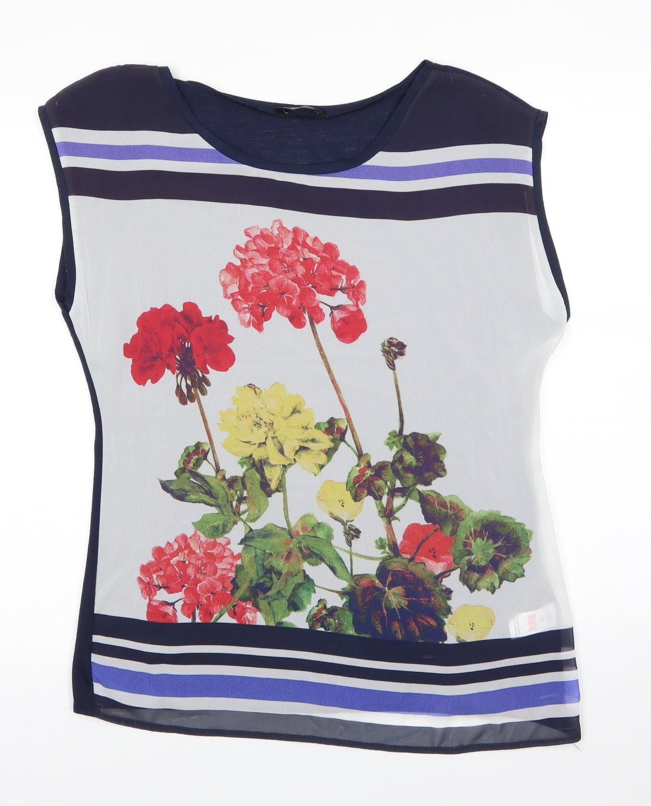 F&F Womens Blue Floral Polyester Basic Blouse Size 10 Round Neck