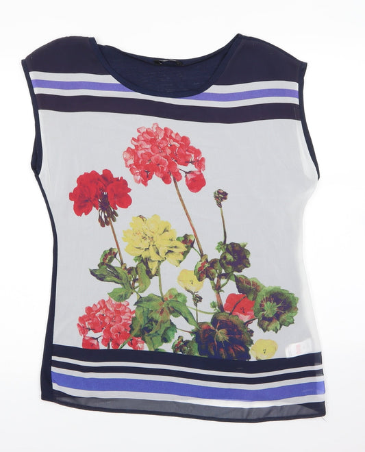 F&F Womens Blue Floral Polyester Basic Blouse Size 10 Round Neck