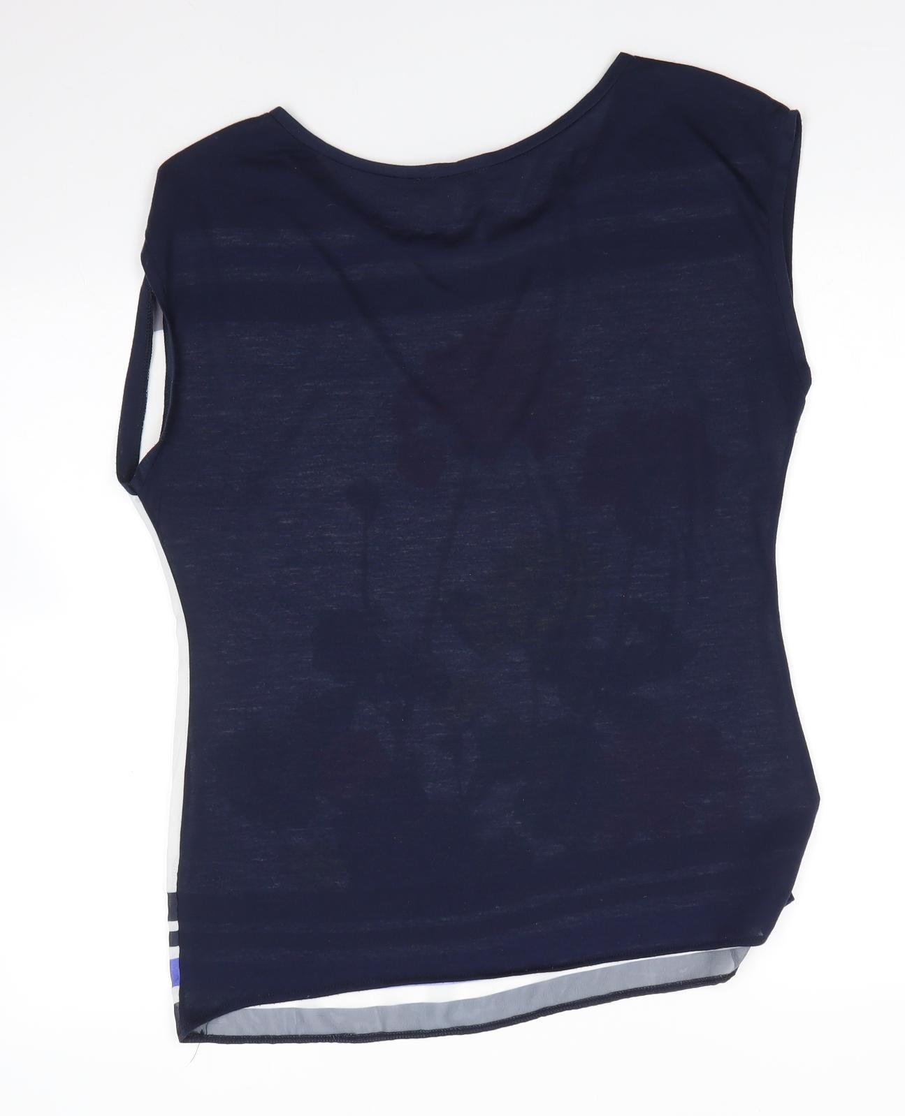 F&F Womens Blue Floral Polyester Basic Blouse Size 10 Round Neck