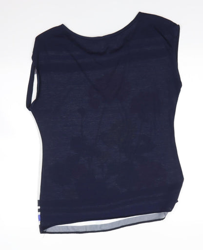 F&F Womens Blue Floral Polyester Basic Blouse Size 10 Round Neck