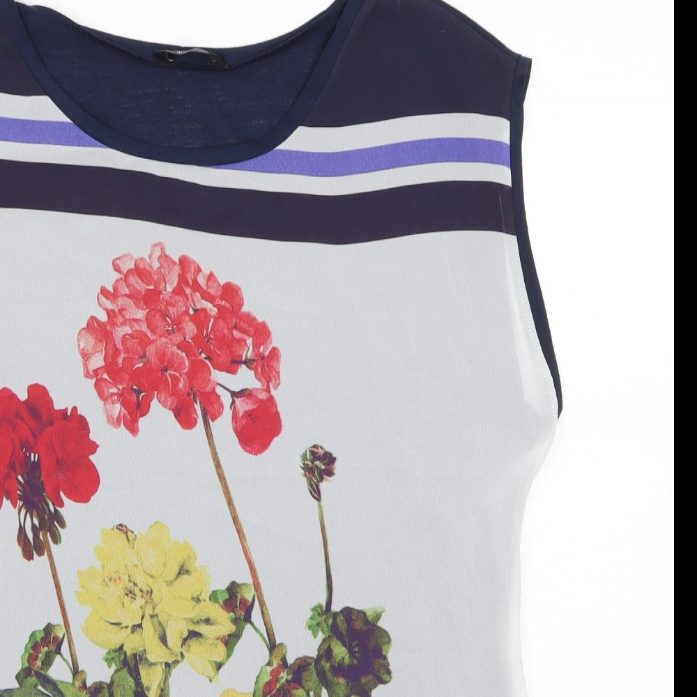 F&F Womens Blue Floral Polyester Basic Blouse Size 10 Round Neck