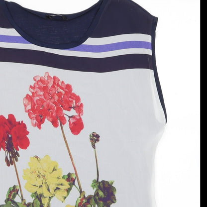 F&F Womens Blue Floral Polyester Basic Blouse Size 10 Round Neck