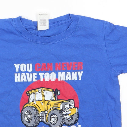 Gildan Boys Blue  100% Cotton Basic T-Shirt Size 7-8 Years Round Neck  - Tractors