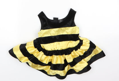 Authentic Kids Baby Yellow Striped Polyester A-Line  Size 18 Months  Round Neck  - Bumble Bee