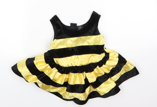 Authentic Kids Baby Yellow Striped Polyester A-Line  Size 18 Months  Round Neck  - Bumble Bee