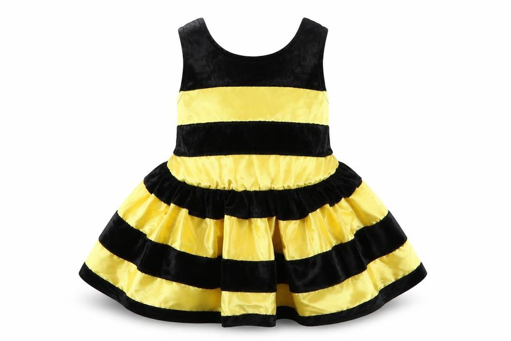 Front view of Authentic Kids Baby Yellow Striped Polyester A-Line, size 18, Months Round Neck - Bumble Bee