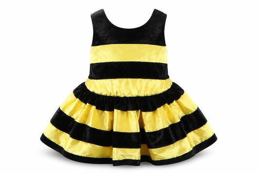 Authentic Kids Baby Yellow Striped Polyester A-Line  Size 18 Months  Round Neck  - Bumble Bee