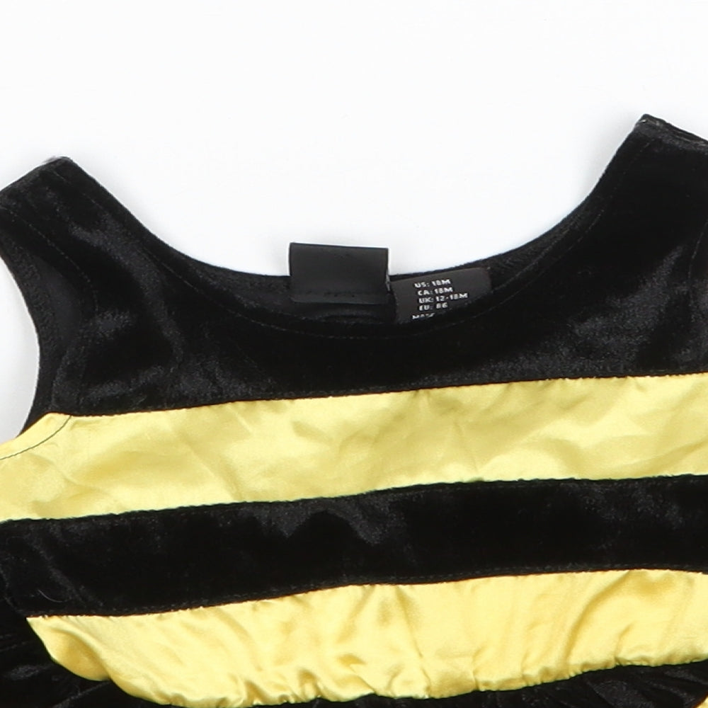 Authentic Kids Baby Yellow Striped Polyester A-Line  Size 18 Months  Round Neck  - Bumble Bee