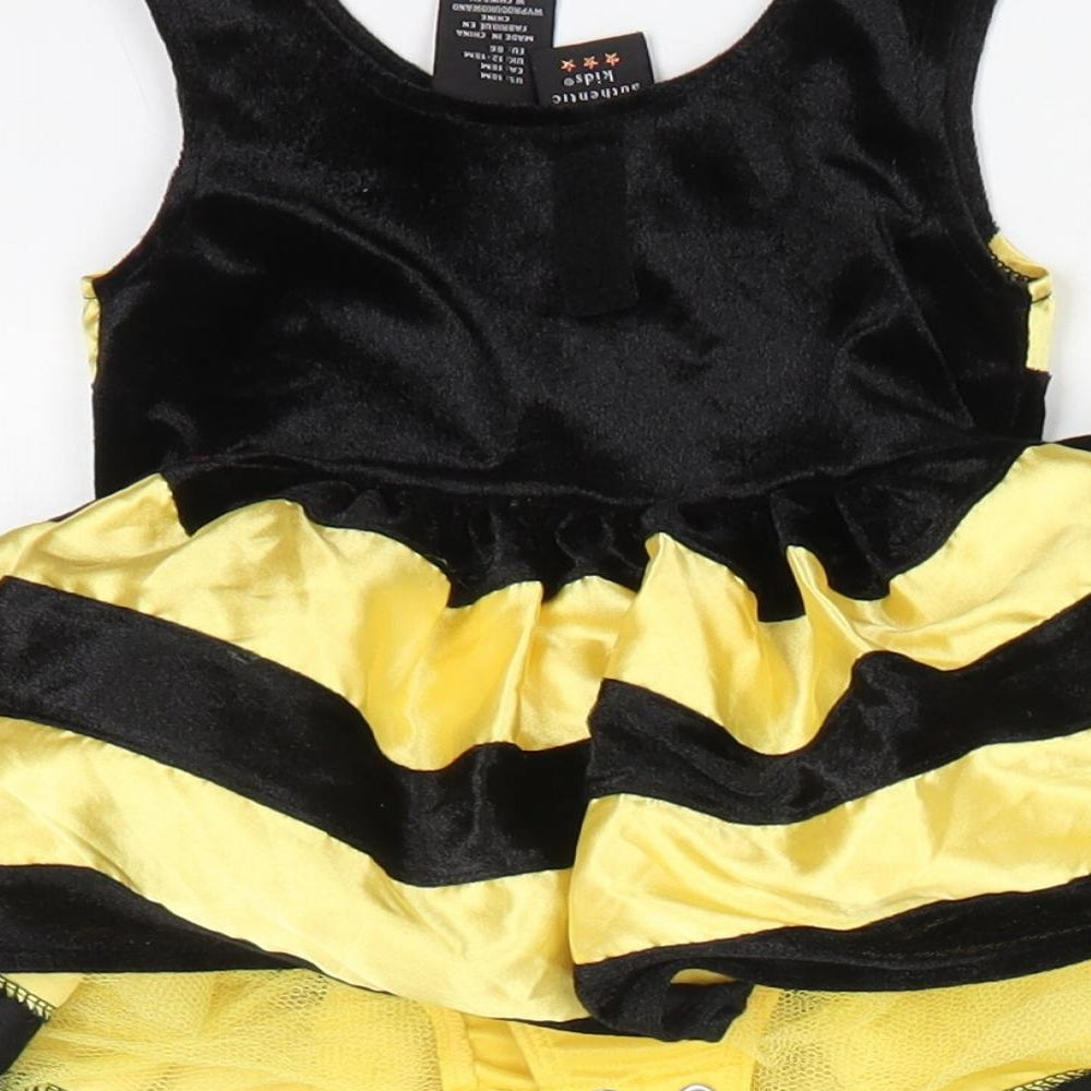 Authentic Kids Baby Yellow Striped Polyester A-Line  Size 18 Months  Round Neck  - Bumble Bee