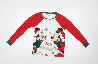 F&F Womens White  Cotton Top Pyjama Top Size 6   - Mickey Christmas