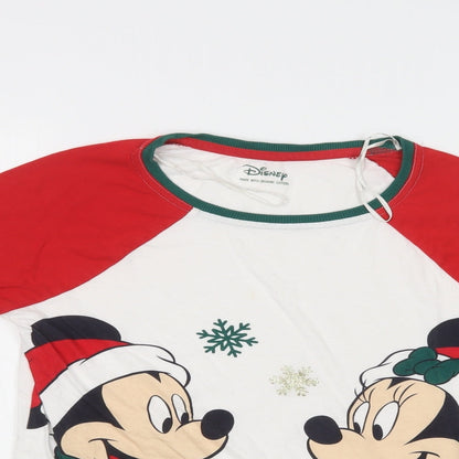 F&F Womens White  Cotton Top Pyjama Top Size 6   - Mickey Christmas