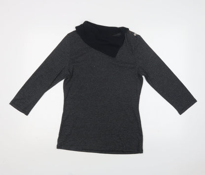 M&S Womens Grey Striped Cotton Basic Blouse Size 12 Collared