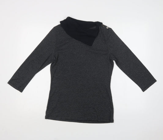 M&S Womens Grey Striped Cotton Basic Blouse Size 12 Collared