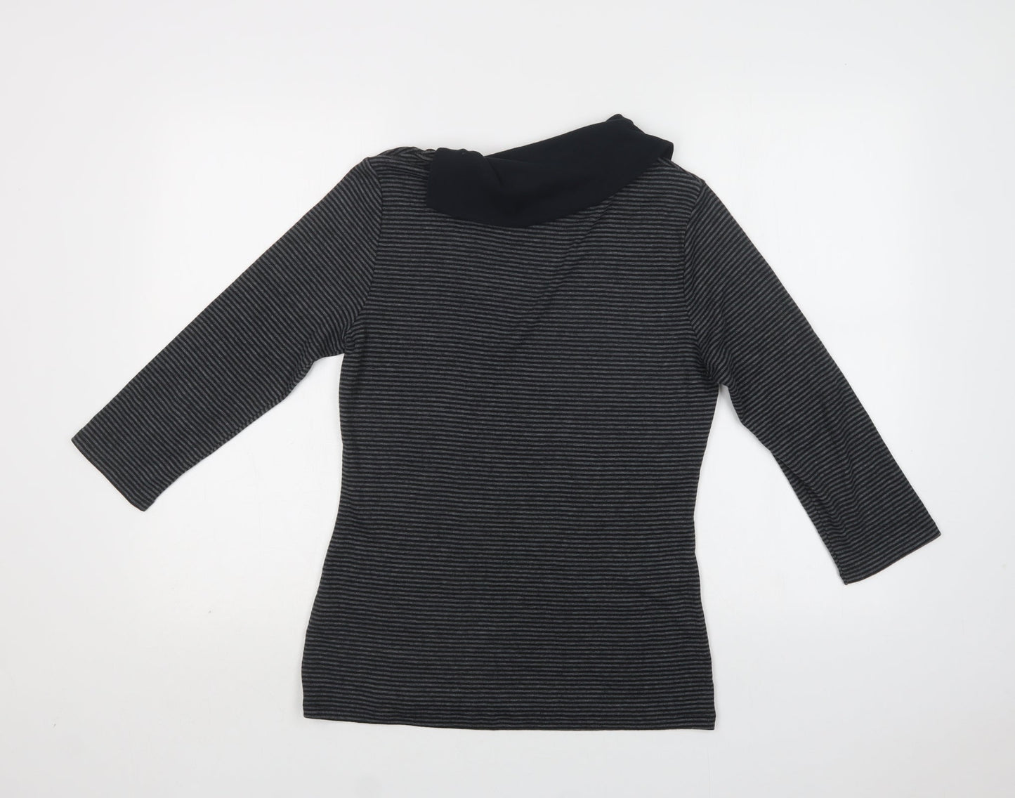 M&S Womens Grey Striped Cotton Basic Blouse Size 12 Collared