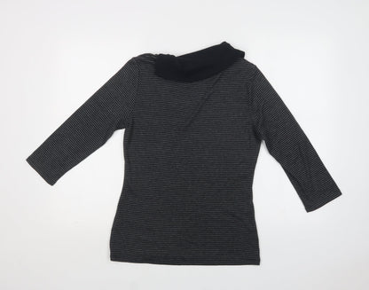 M&S Womens Grey Striped Cotton Basic Blouse Size 12 Collared