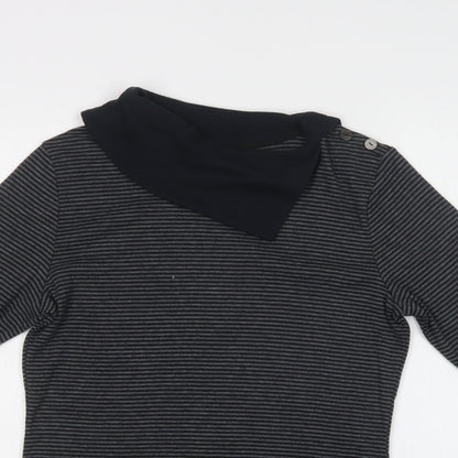 M&S Womens Grey Striped Cotton Basic Blouse Size 12 Collared