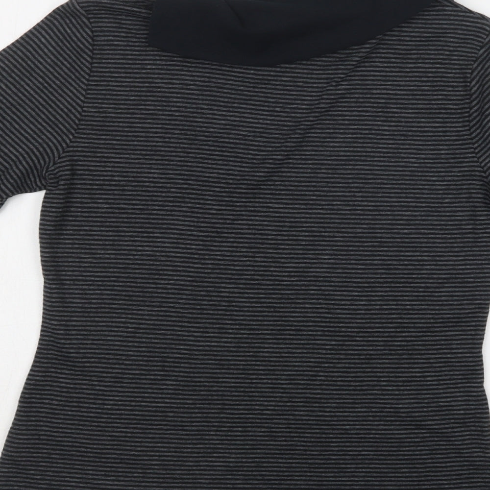 M&S Womens Grey Striped Cotton Basic Blouse Size 12 Collared