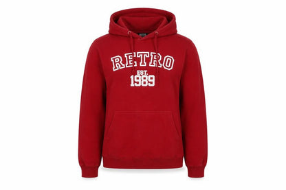 Front view of Awdis women’s red cotton pullover hoodie, size S