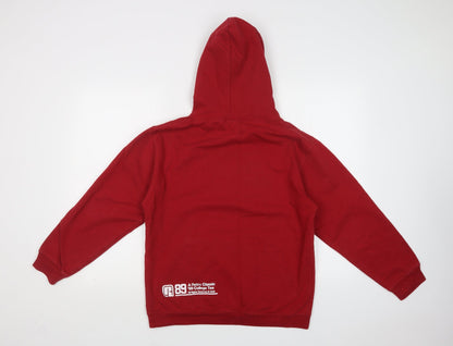 Back view of Awdis women’s red cotton pullover hoodie, size S