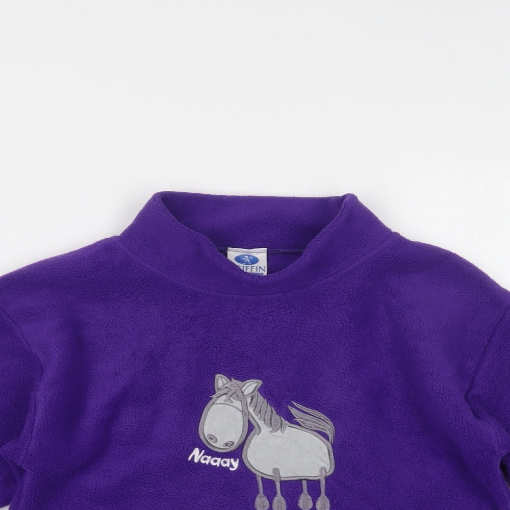 Close-up detail of Griffin girls’ purple polyester pullover sweatshirt, size 7-8, years