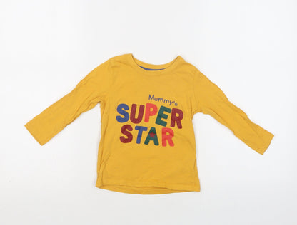Primark Baby Yellow  Cotton Basic T-Shirt Size 18-24 Months Crew Neck  - Super Star