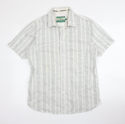St George by Duffer Mens Grey Floral Cotton  Button-Up Size M Collared Button