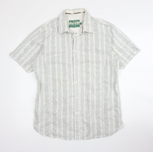 St George by Duffer Mens Grey Floral Cotton  Button-Up Size M Collared Button