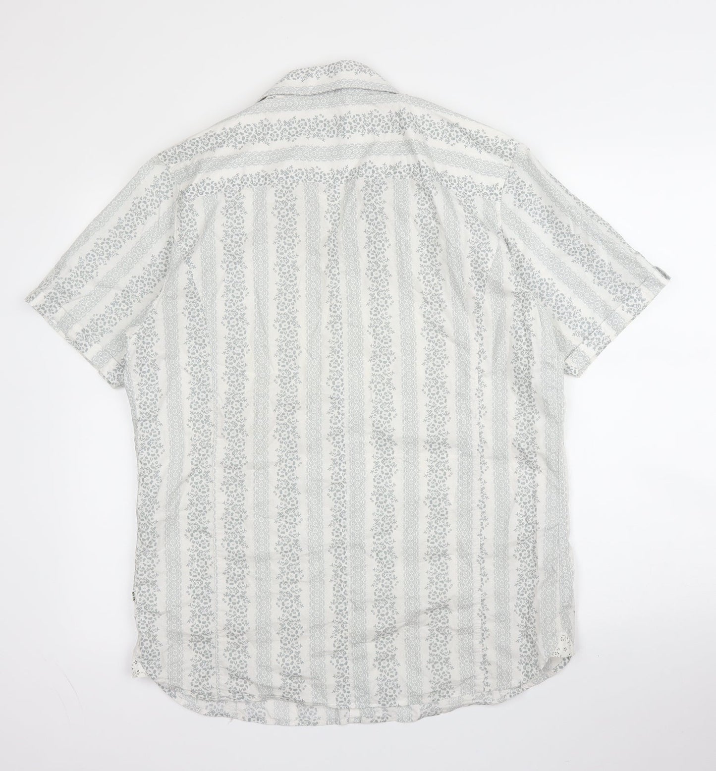 St George by Duffer Mens Grey Floral Cotton  Button-Up Size M Collared Button