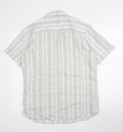 St George by Duffer Mens Grey Floral Cotton  Button-Up Size M Collared Button