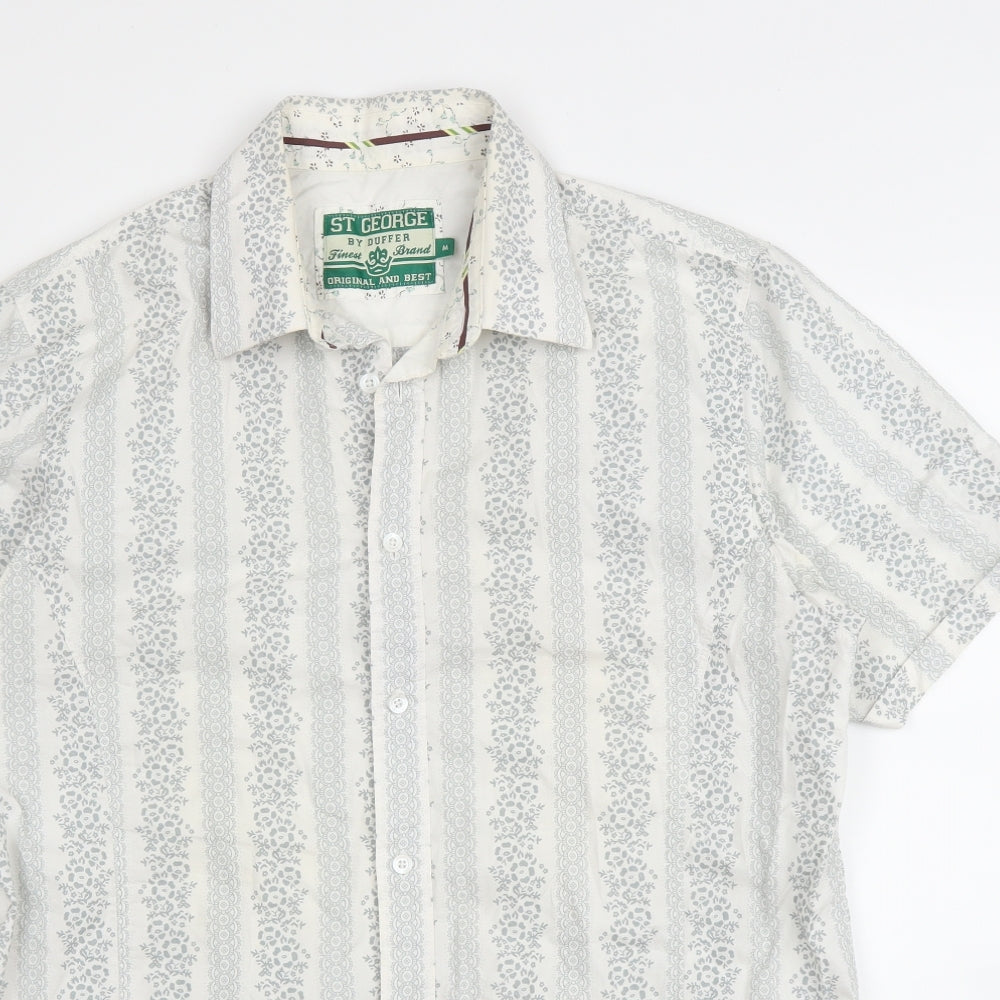 St George by Duffer Mens Grey Floral Cotton  Button-Up Size M Collared Button