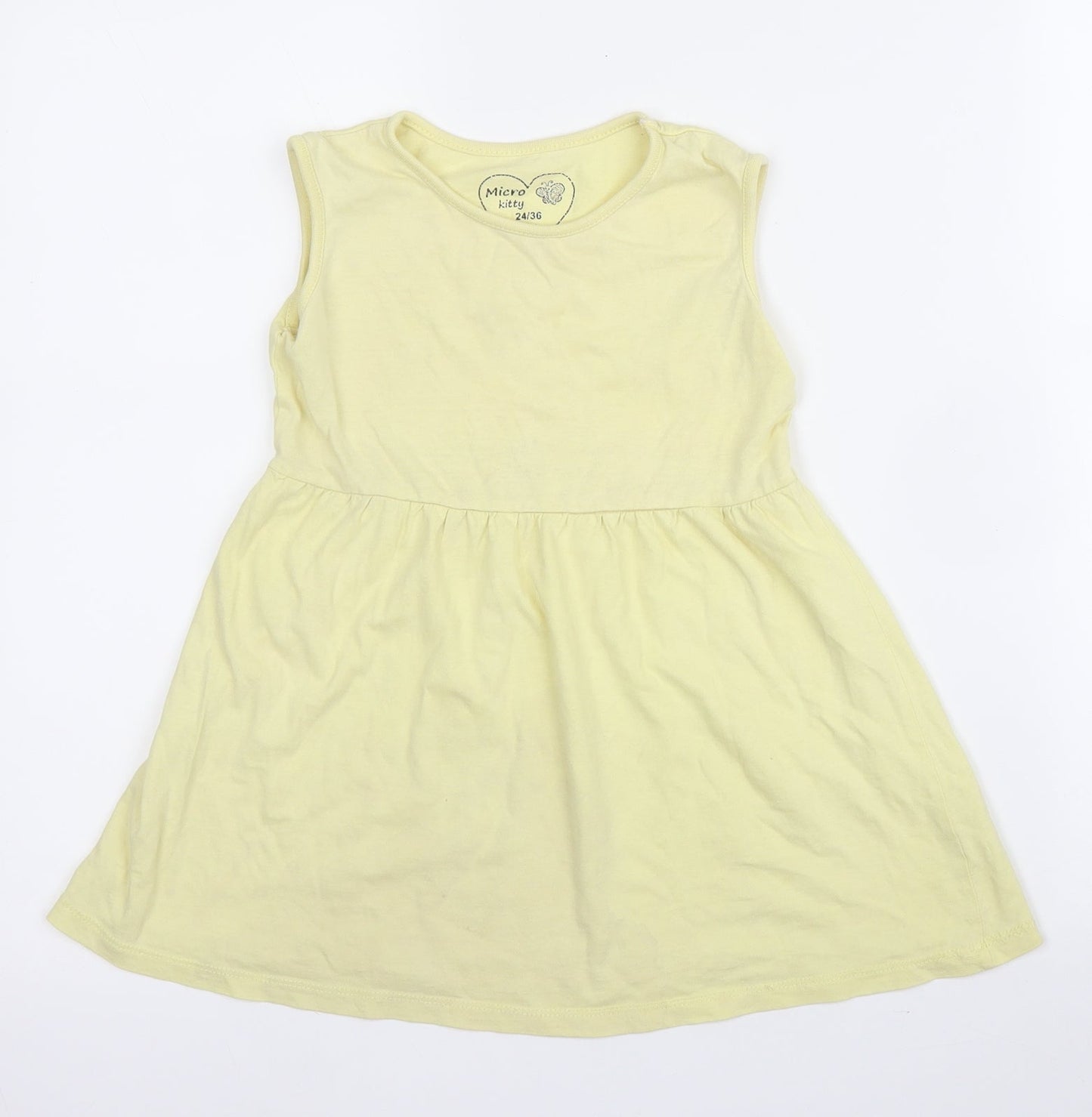 Micro Kitty Girls Yellow  Cotton A-Line  Size 2-3 Years  Round Neck