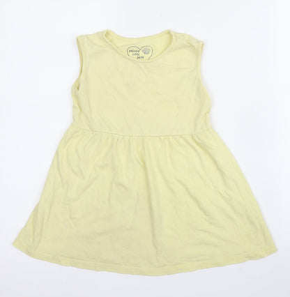 Micro Kitty Girls Yellow  Cotton A-Line  Size 2-3 Years  Round Neck