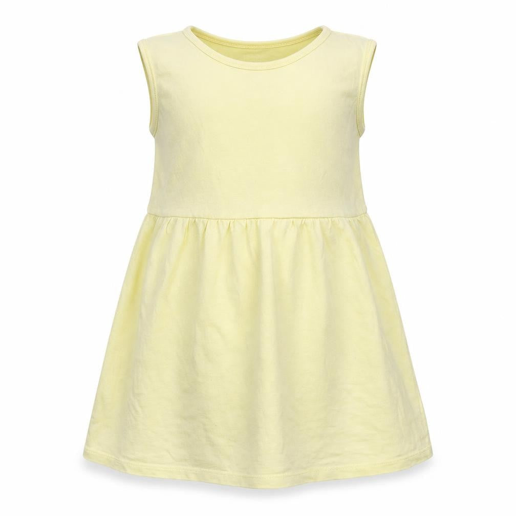 Front view of Micro Kitty girls’ yellow cotton a-line, size 2-3, years round neck