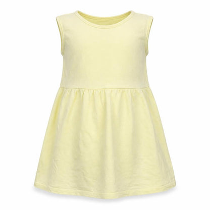 Front view of Micro Kitty girls’ yellow cotton a-line, size 2-3, years round neck
