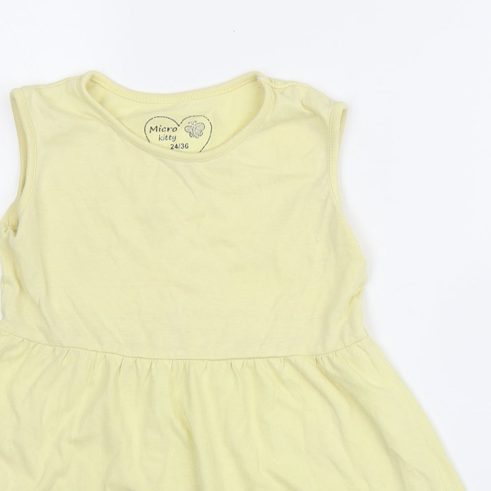 Micro Kitty Girls Yellow  Cotton A-Line  Size 2-3 Years  Round Neck