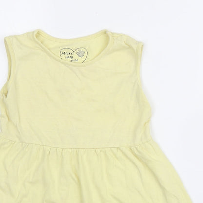 Micro Kitty Girls Yellow  Cotton A-Line  Size 2-3 Years  Round Neck