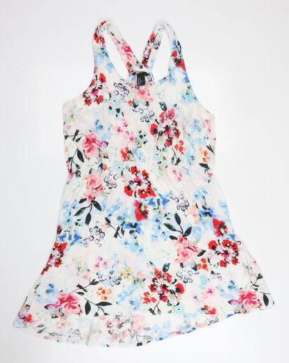 H&M Womens White Floral Viscose A-Line  Size M  V-Neck