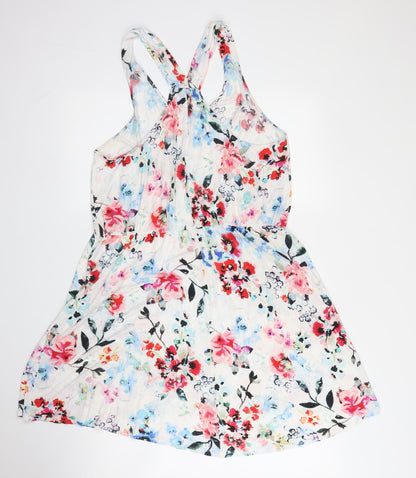 H&M Womens White Floral Viscose A-Line  Size M  V-Neck