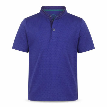 Front view of Matalan boys’ blue cotton basic polo, size 7, years collared button