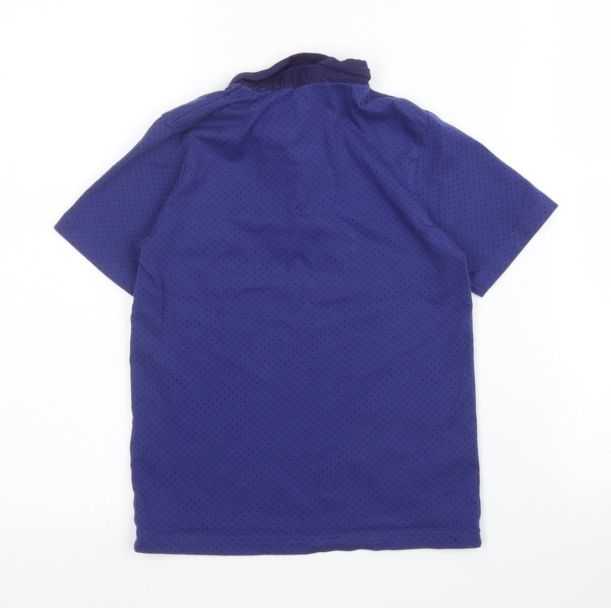 Back view of Matalan boys’ blue cotton basic polo, size 7, years collared button