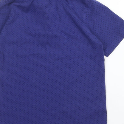Brand and care label for Matalan boys’ blue cotton basic polo, size 7, years collared button