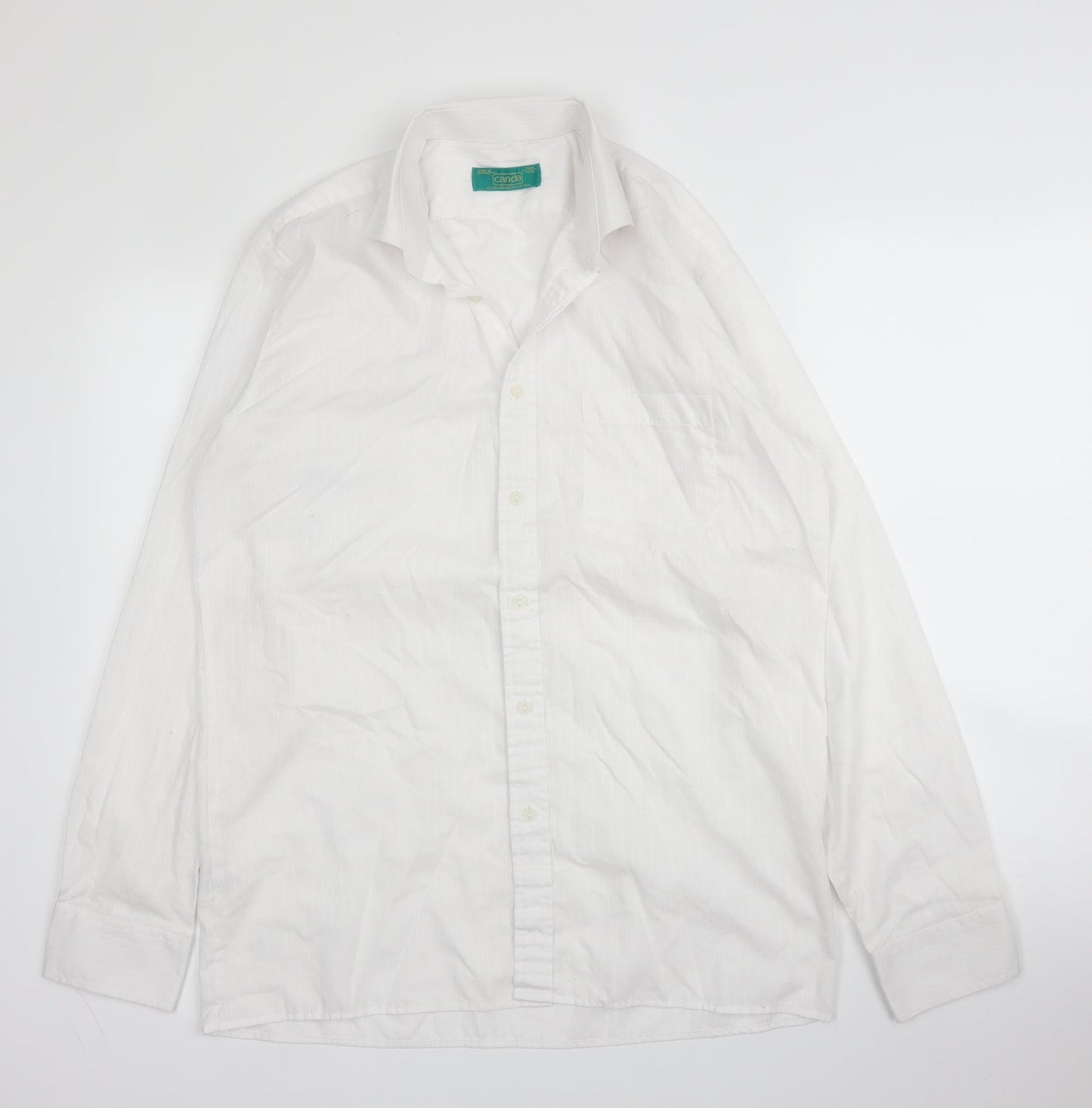 Mens UK Size 15 Canda White  Button-Up Long Sleeve Casual Shirt